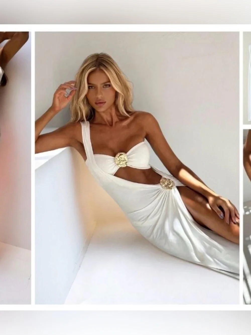 One-Shoulder Cutout Maxi Dress Swim Cover Up with Gold Accent - Brown - Picture 4 of 10